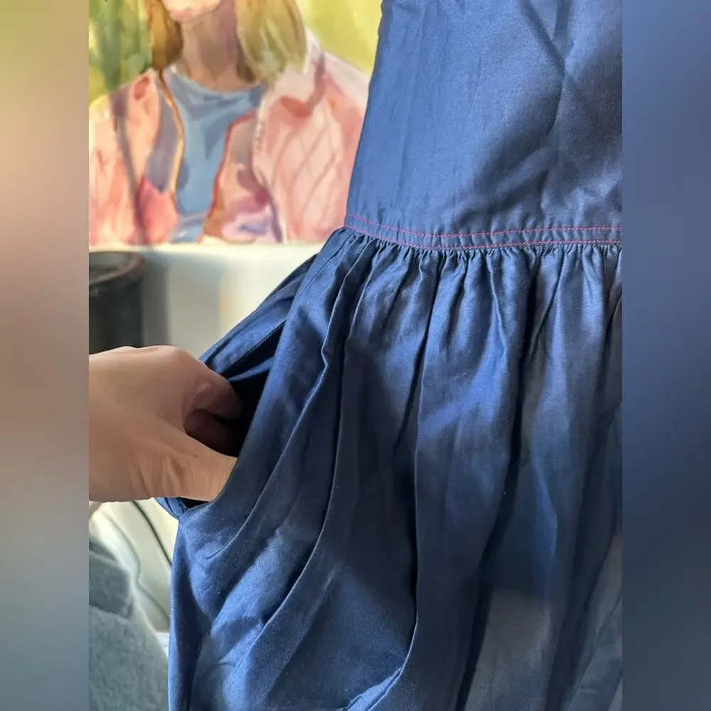 70s Givenchy Navy Dress with Red Lace-Up Corset Empire Bustier Accent - Picture 9 of 11